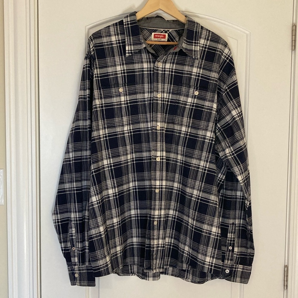 Wrangler Men's Button Down Long Sleeve Black White Plaid Shirt Size 2XL